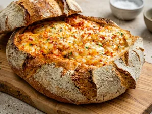 Cheesy Portuguese Stuffed Bread recipe with Bacon & Linguiça