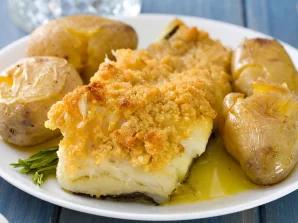 Authentic Portuguese Roasted Cod with Corn Bread Crumble