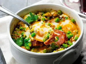 Portuguese Pea Stew with Poached Eggs Recipe