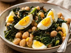 Healthy Portuguese Kale with Chick Peas and Egg Recipe