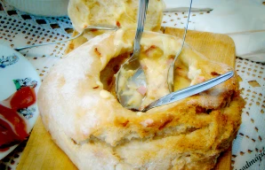 Rustic Stuffed Bread with Cheese, Bacon & Chouriço Recipe