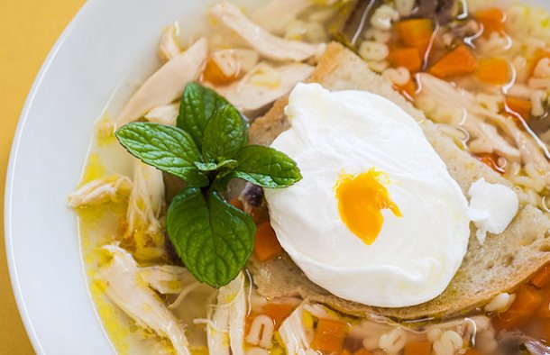 Portuguese Chicken Soup with Poached Egg Recipe