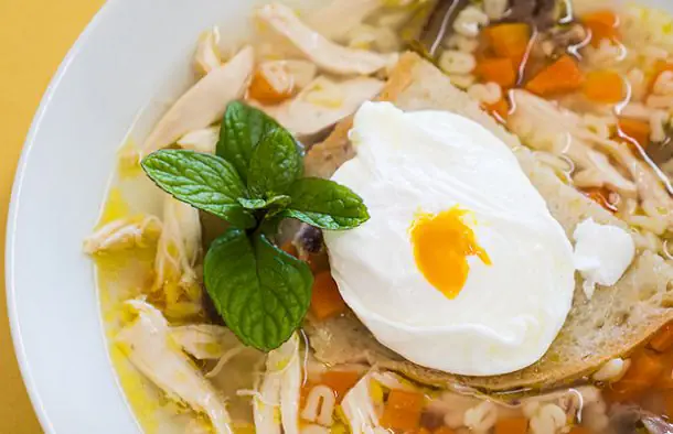 Chicken Soup with Poached Egg Recipe